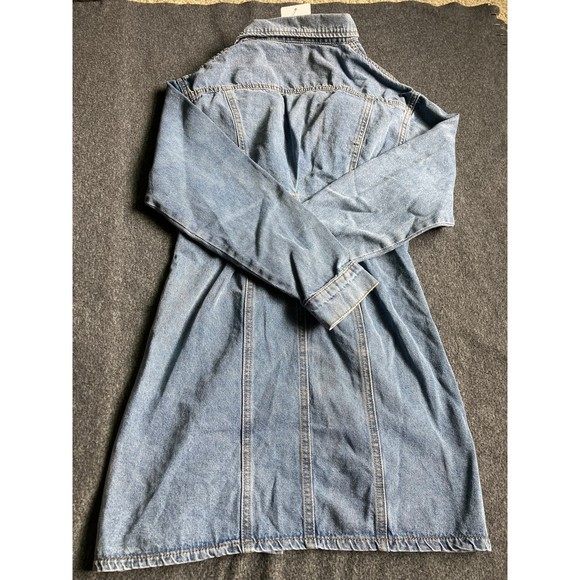 Blue Denim Mini Dress – A-Line Cut, Retro Turn-Down Collar, Slim Fit, NWT xxs - Picture 6 of 9